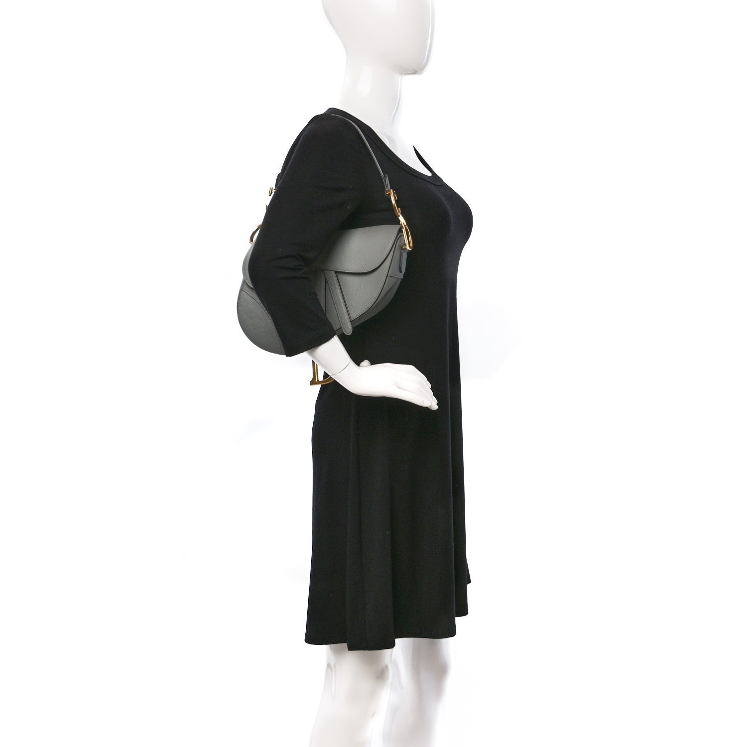 Christian Dior Grained Calfskin Saddle Bag Grey Stone 2 of 13