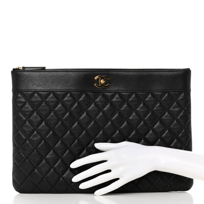 Chanel Lambskin Quilted Large Vintage Mademoiselle Cosmetic Case Black 2 of 14
