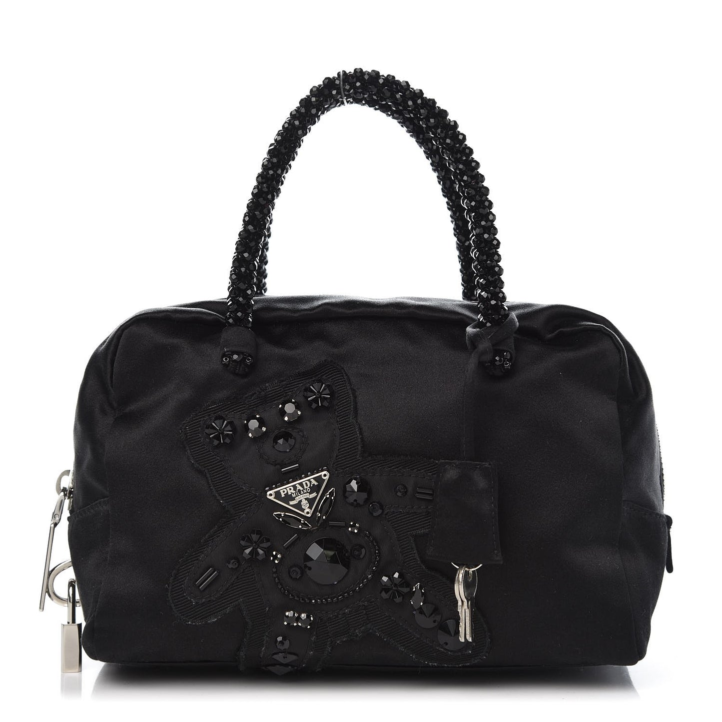 Nylon Satin Bear Mini Handle Bag Nero Black