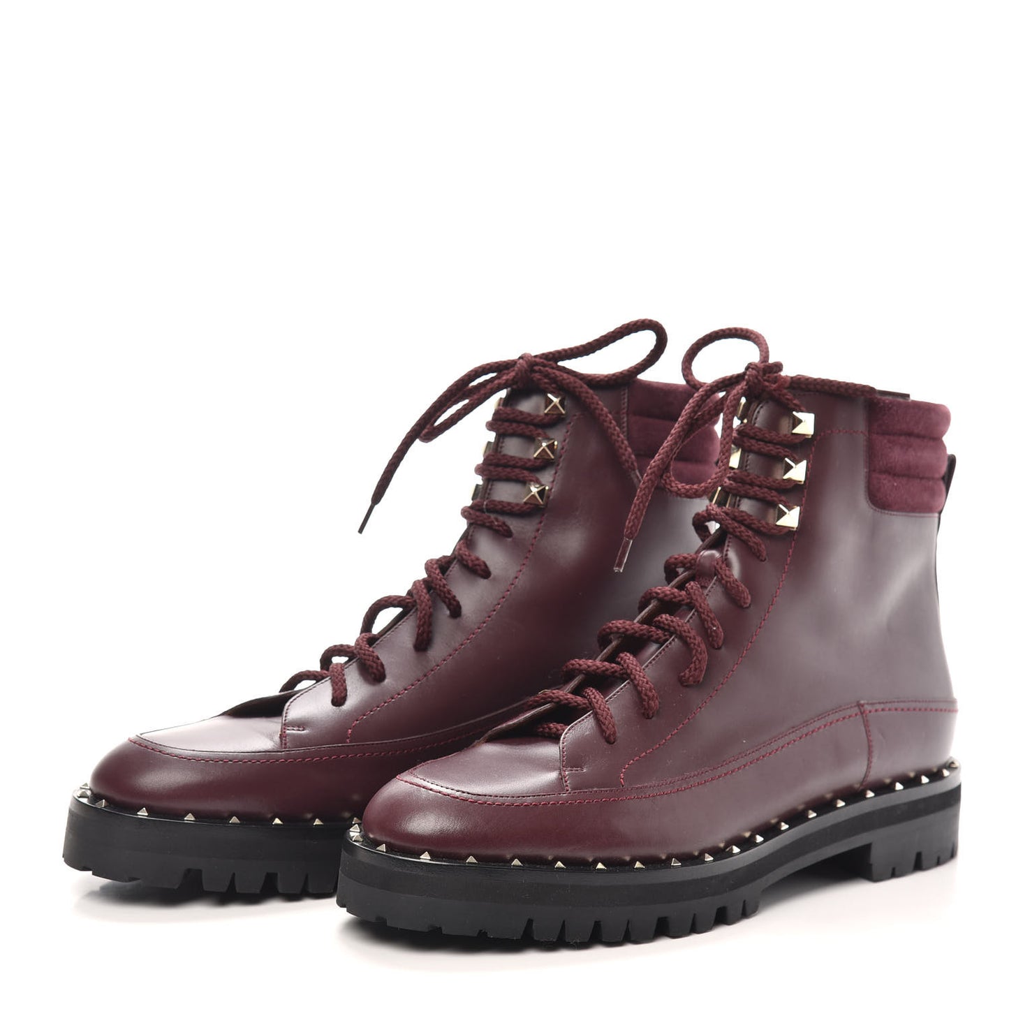 Calfskin Suede Soul Rockstud Combat Boots 39.5 Rubino