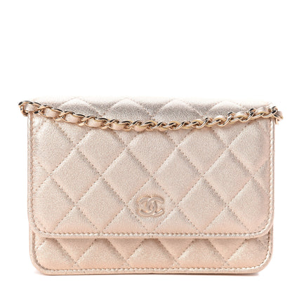 Chanel Metallic Lambskin Quilted Mini Wallet On Chain WOC Gold 1 of 9