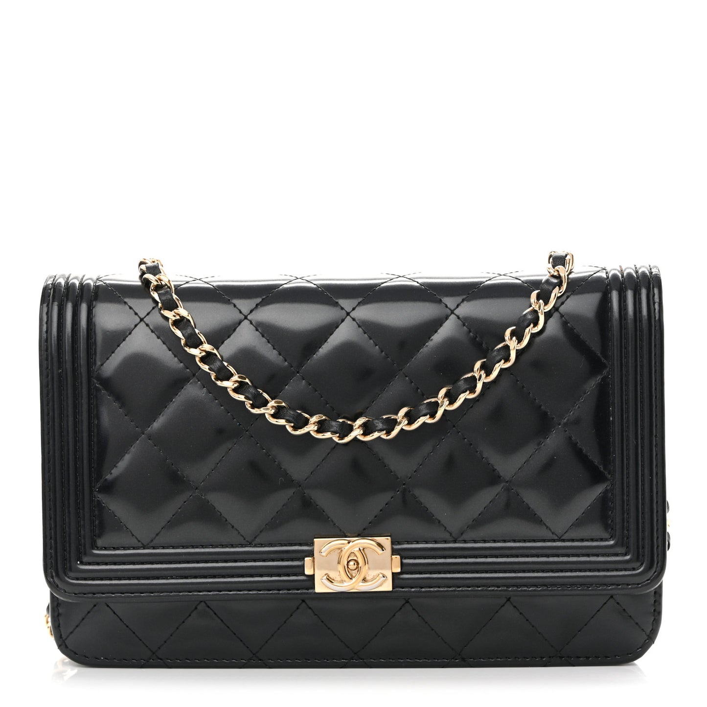 Glazed Calfskin Quilted Boy Wallet On Chain WOC Black