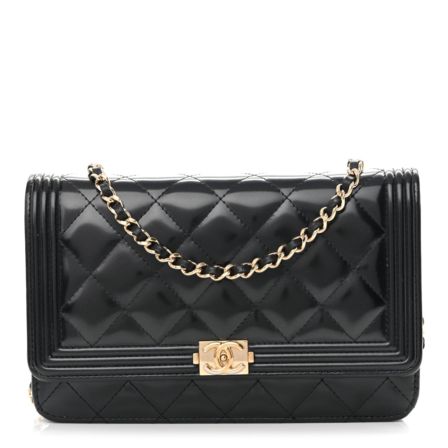 Chanel Glazed Calfskin Quilted Boy Wallet On Chain WOC Black 1 of 12