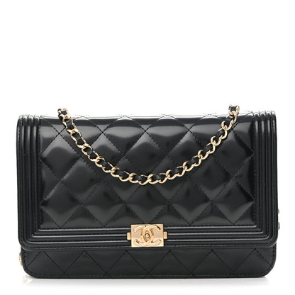 Chanel Glazed Calfskin Quilted Boy Wallet On Chain WOC Black 1 of 12