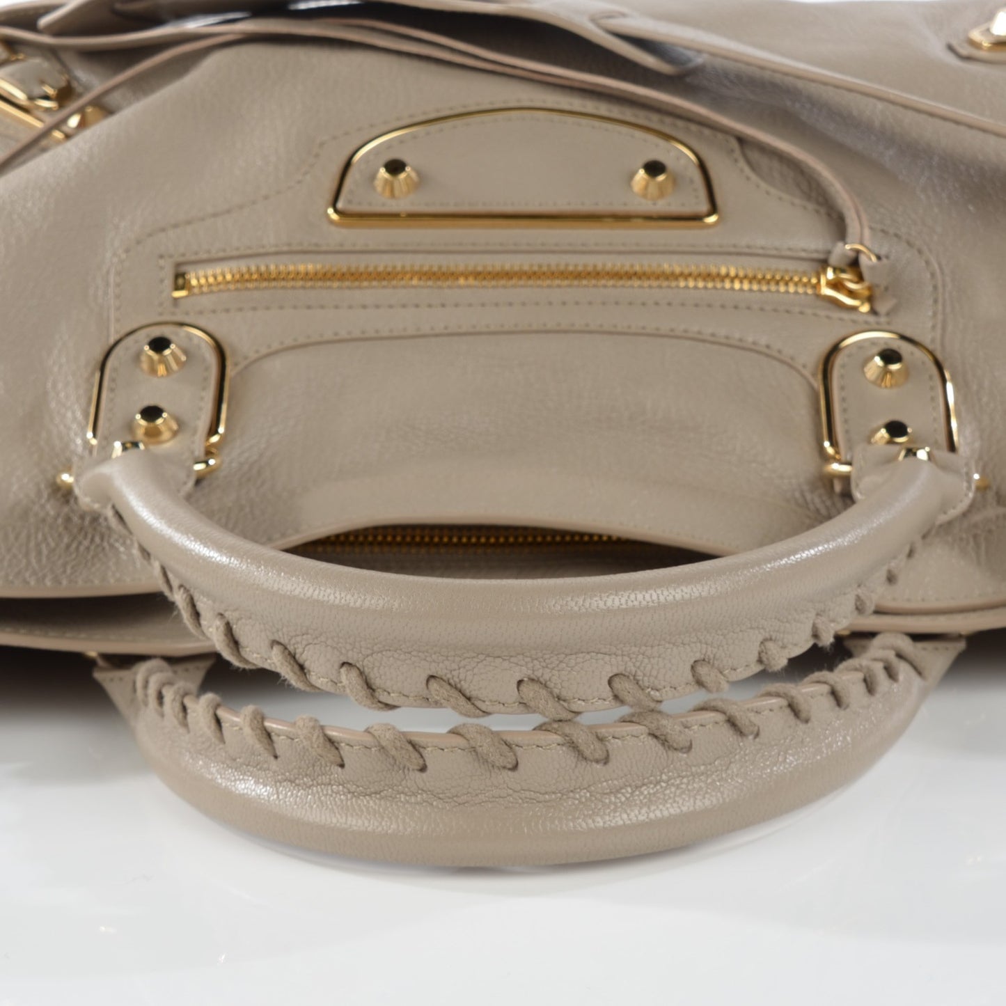 Chevre Gold Metallic Edge Hardware City Gris Taupe