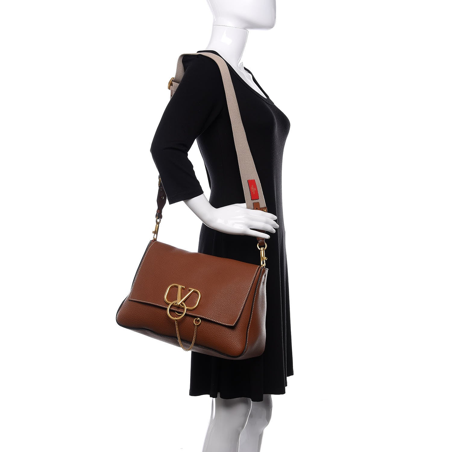 Valentino Garavani Grained Calfskin Large VRing Shoulder Bag Saddle Brown 2 of 9