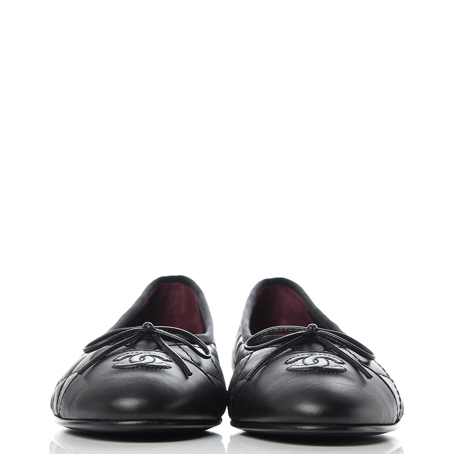 Aged Calfskin Quilted Cap Toe Ballerina Flats 40.5 Black