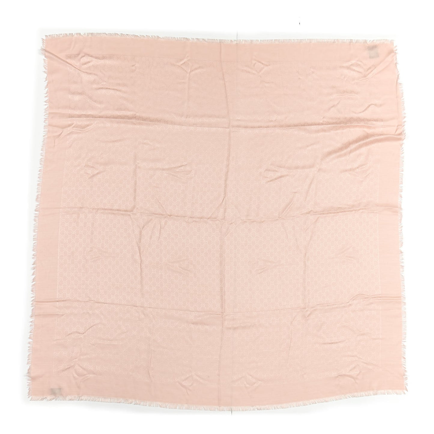 Wool Silk Jacquard Monogram Fringe Scarf Pink