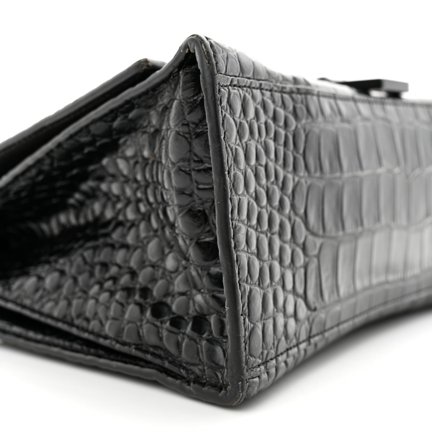 Balenciaga Shiny Calfskin Monochrome Crocodile Embossed Medium Hourglass Top Handle Bag Black 9 of 20