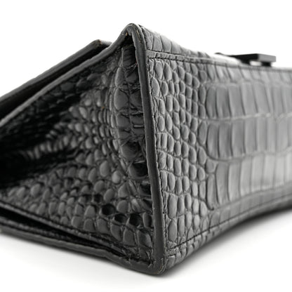 Balenciaga Shiny Calfskin Monochrome Crocodile Embossed Medium Hourglass Top Handle Bag Black 9 of 20