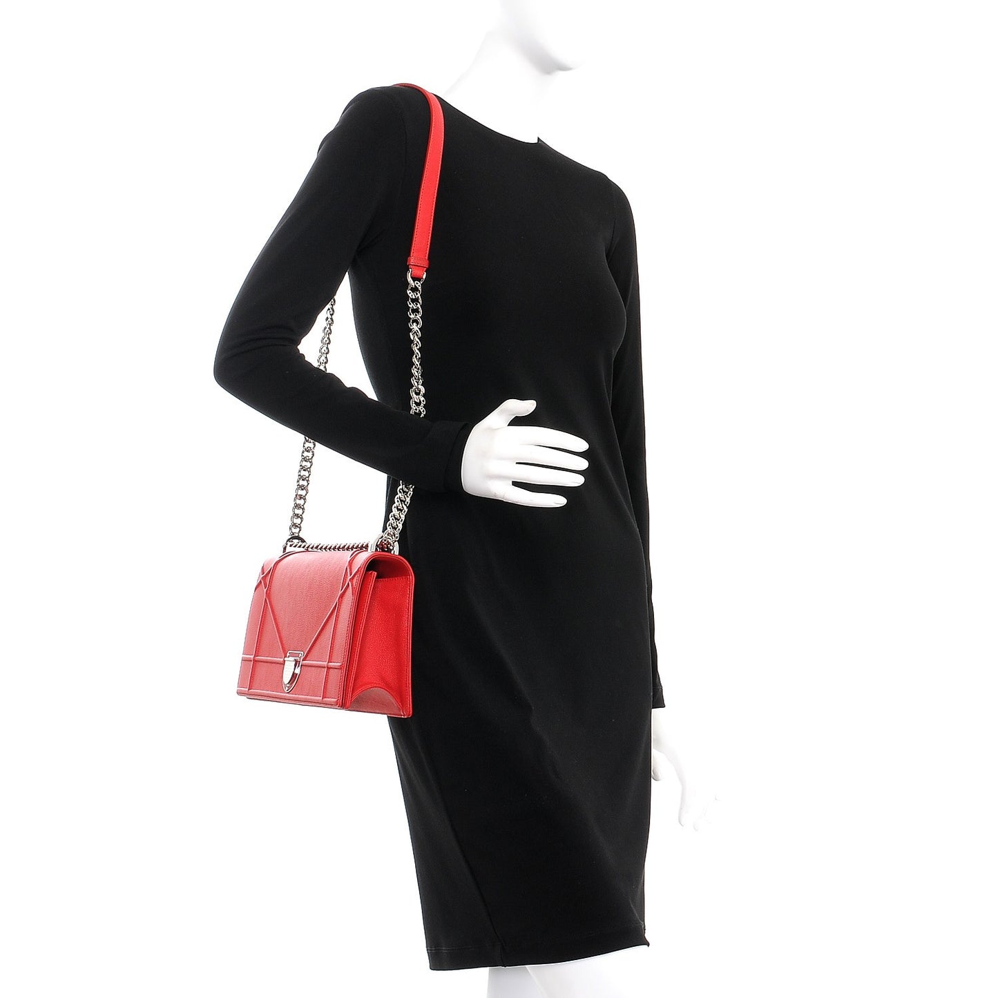 Grained Calfskin Medium Diorama Flap Bag Red
