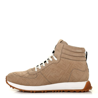 Fendi Suede Macro FF Embossed Mens High Top Sneakers 8 Nude 1 of 4