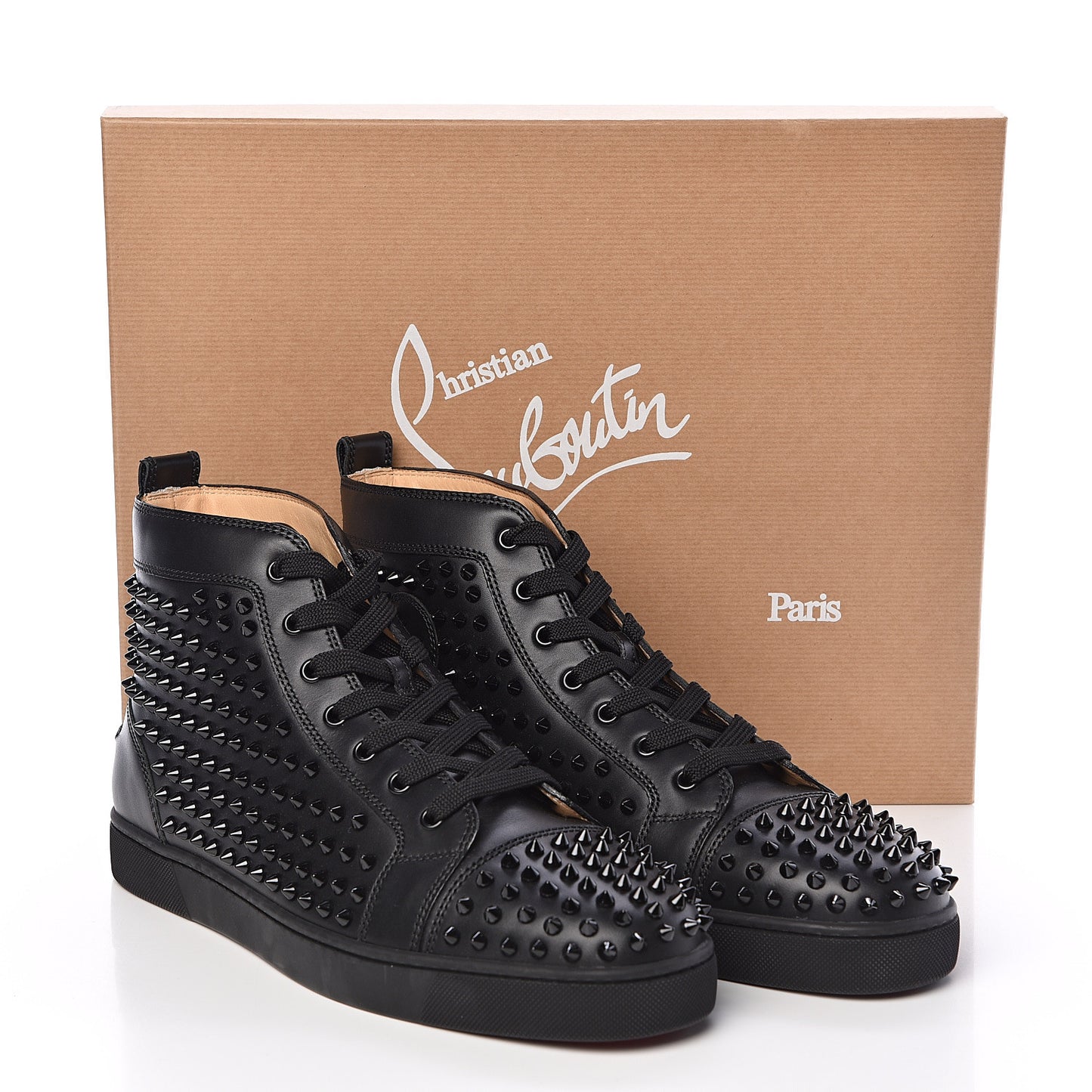 Calfskin Mens Louis Spikes Flat Sneakers 44.5 Black