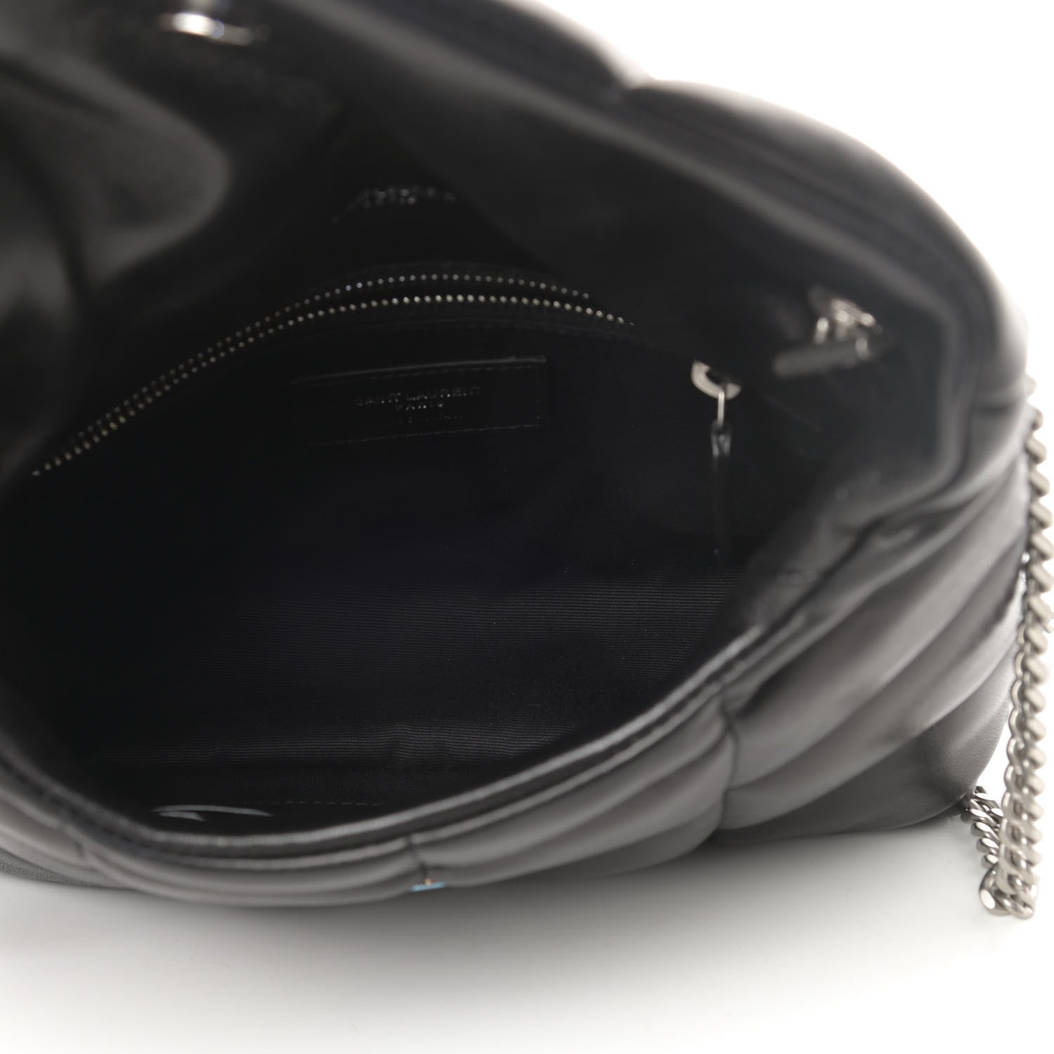 Saint Laurent Lambskin Quilted Toy Loulou Puffer Monogram Chain Satchel Black 5 of 11