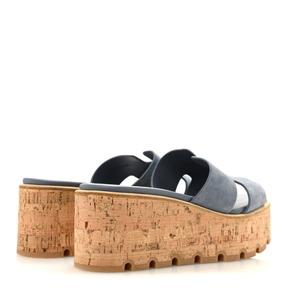 Hermes Suede Goatskin Cork Eze 30 Sandals 37 Bleu Grignon 5 of 12
