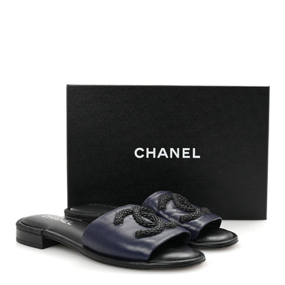 Chanel Lambskin CC Braided Mules 40 Navy Blue Black 10 of 10