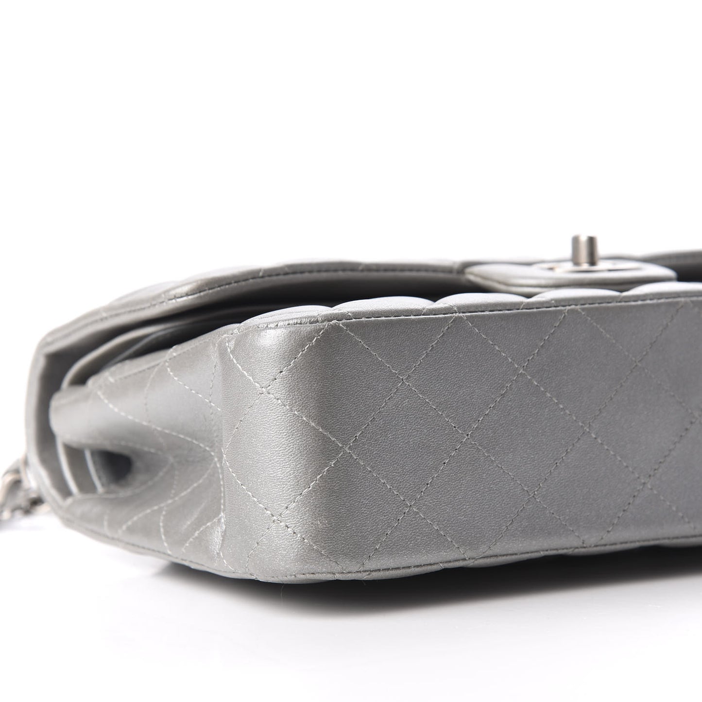 Metallic Lambskin Quilted Medium Double Flap Silver