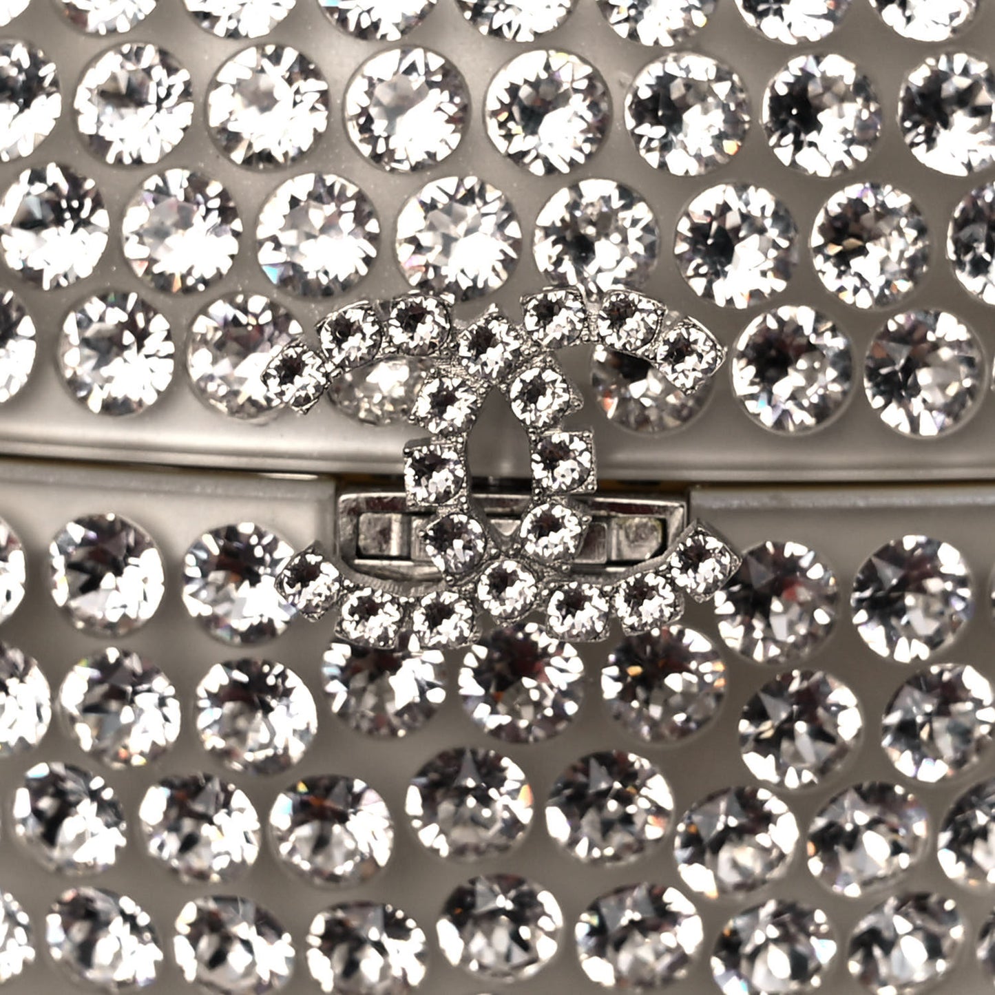Plexiglass Strass CC Round Minaudiere Clutch Silver