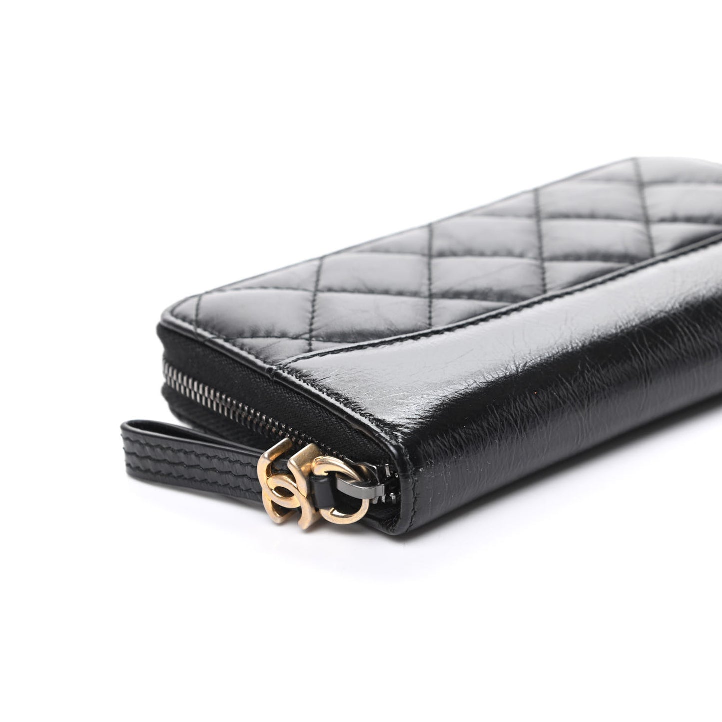 Aged Calfskin Quilted Small Gabrielle Zip Around Wallet Black