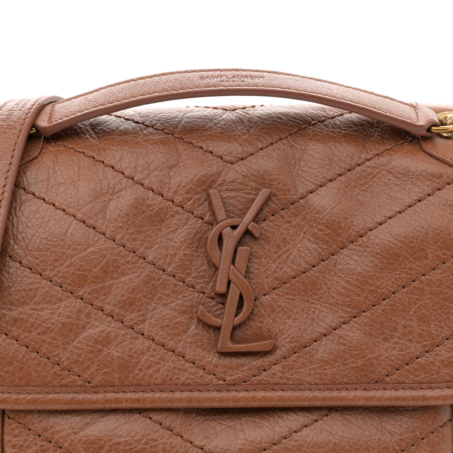 Crinkled Calfskin Matelasse Monogram Baby Niki Chain Satchel Light Caramel