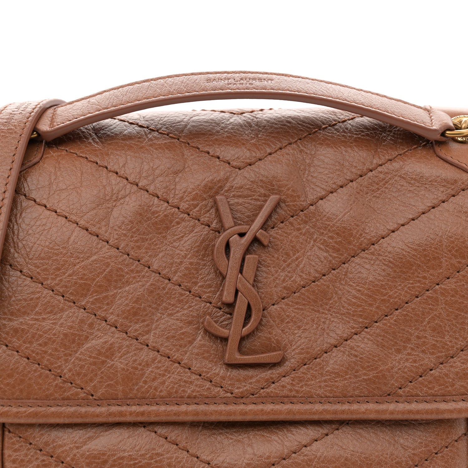 Saint Laurent Crinkled Calfskin Matelasse Monogram Baby Niki Chain Satchel Light Caramel 8 of 11