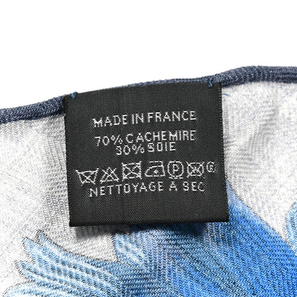 Hermes Cashmere Silk Tulipomanie Giant Pointe Triangle Scarf Gris Chine Bleu Electrique Ardoise 3 of 6