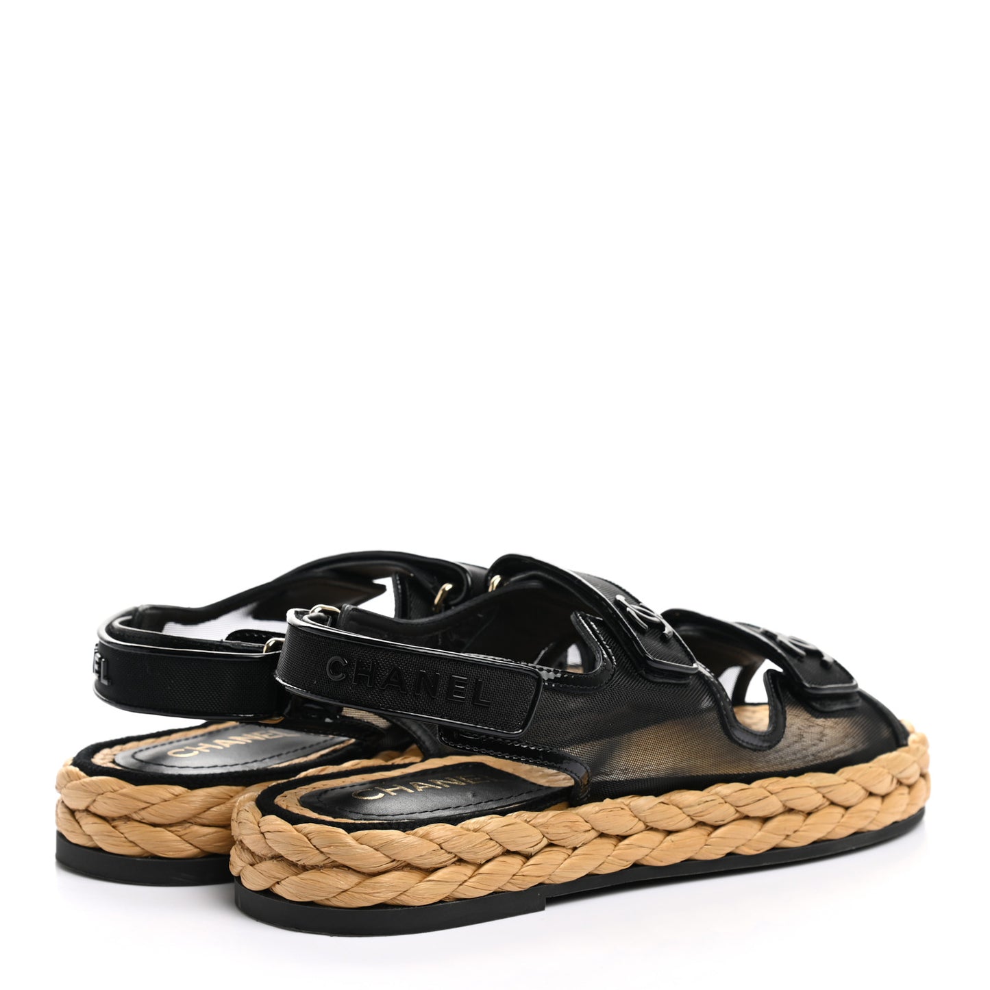 Mesh Patent Calfskin Velcro Dad Sandals 39 Black