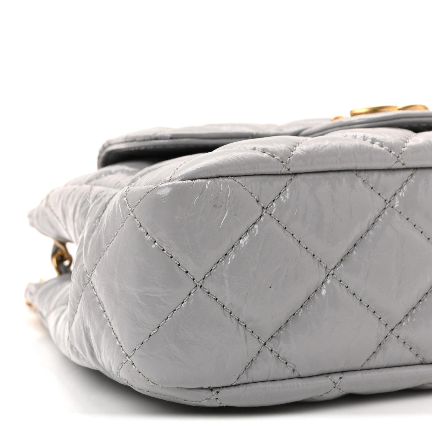 Shiny Crumpled Calfskin Quilted Small Wavy CC Hobo Grey