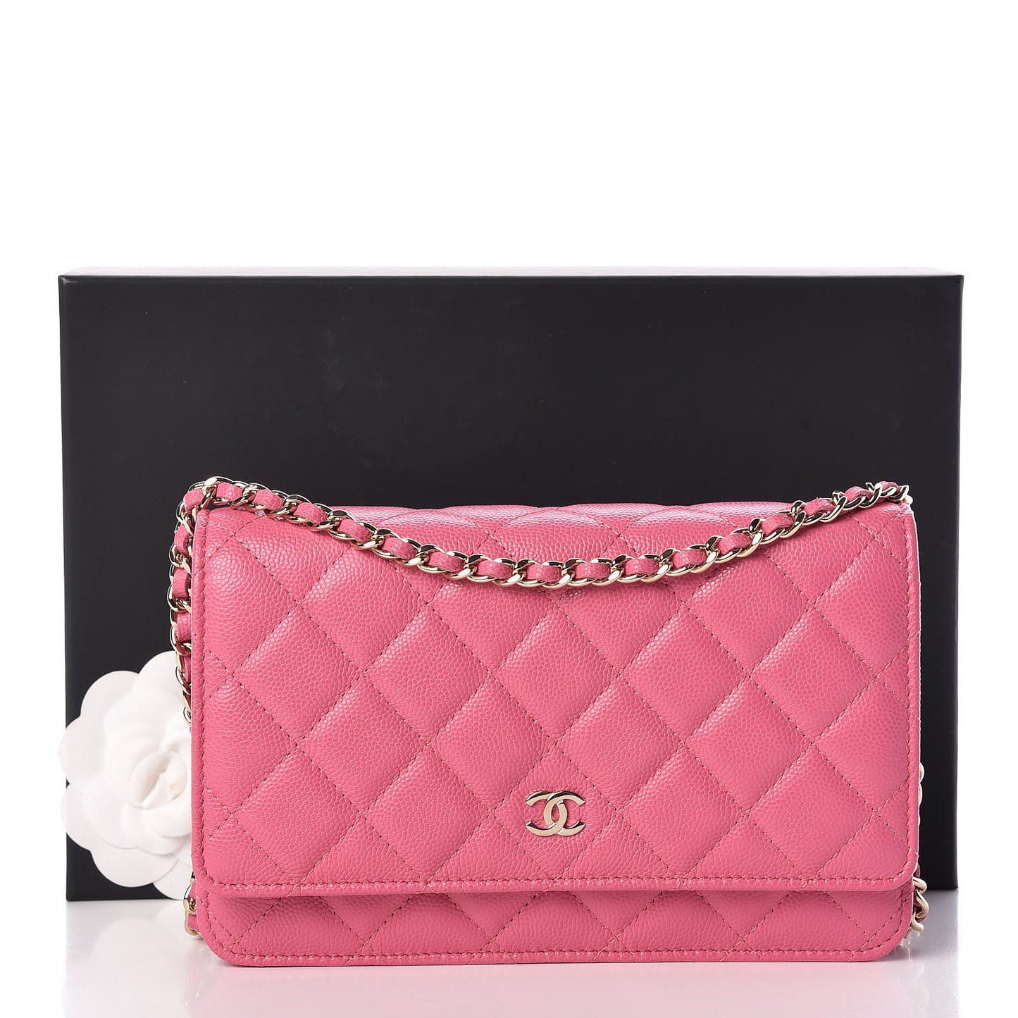 Caviar Quilted Wallet on Chain WOC Pink
