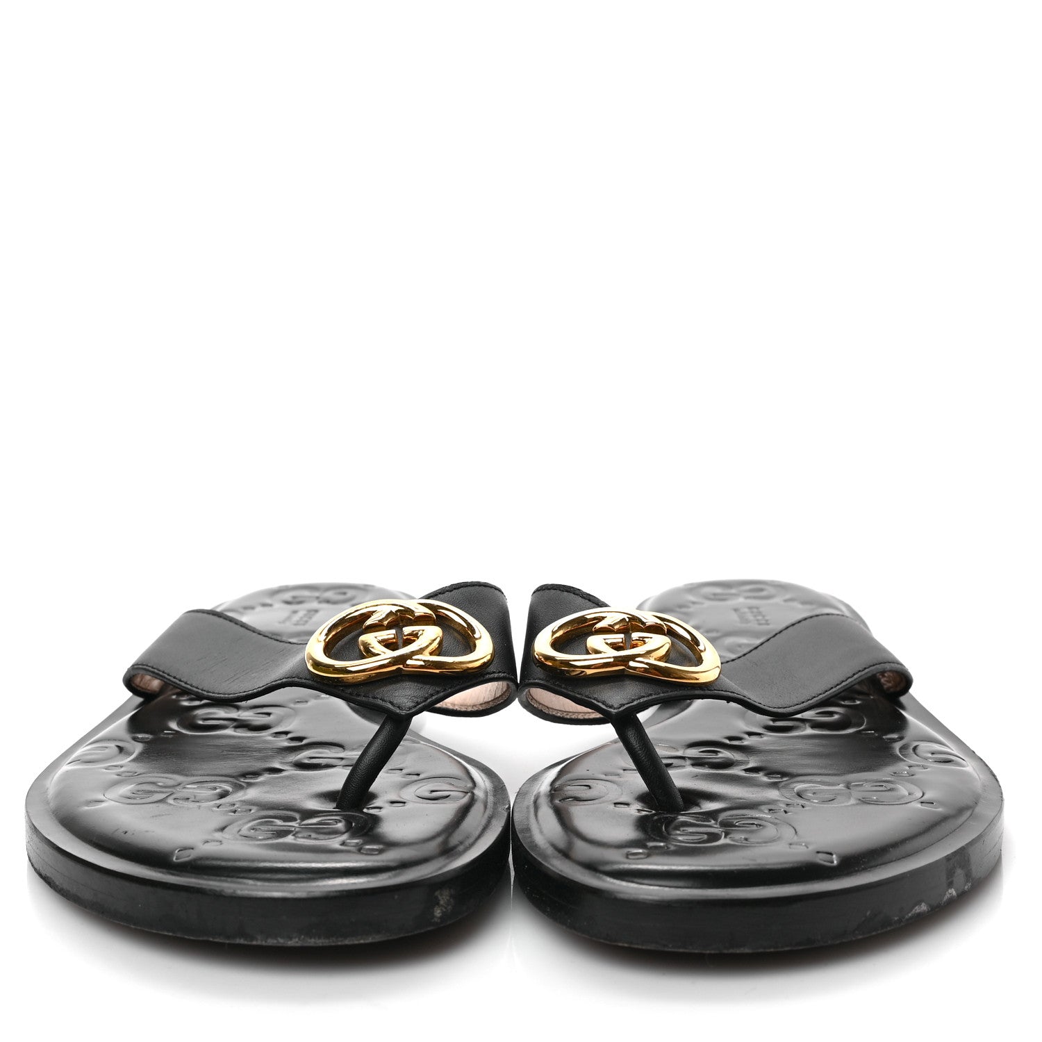 Gucci Lifford Calfskin GG Monogram Embossed Interlocking G 5mm Thong Sandals 39 Black 2 of 7