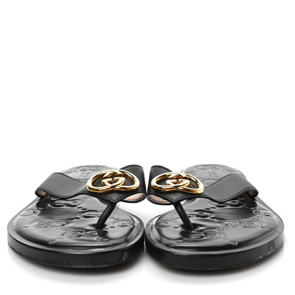 Gucci Lifford Calfskin GG Monogram Embossed Interlocking G 5mm Thong Sandals 39 Black 2 of 7
