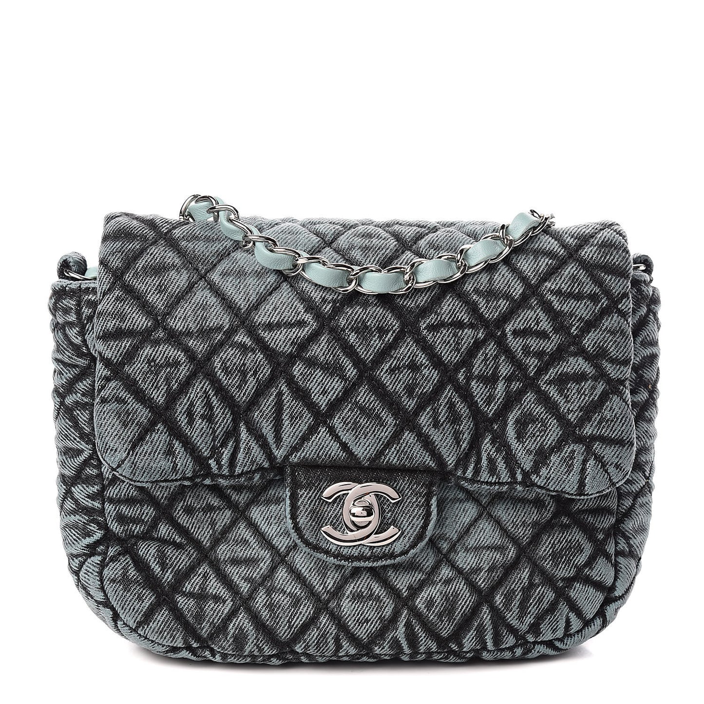 Denim Quilted Small Denimpression Flap Blue Black
