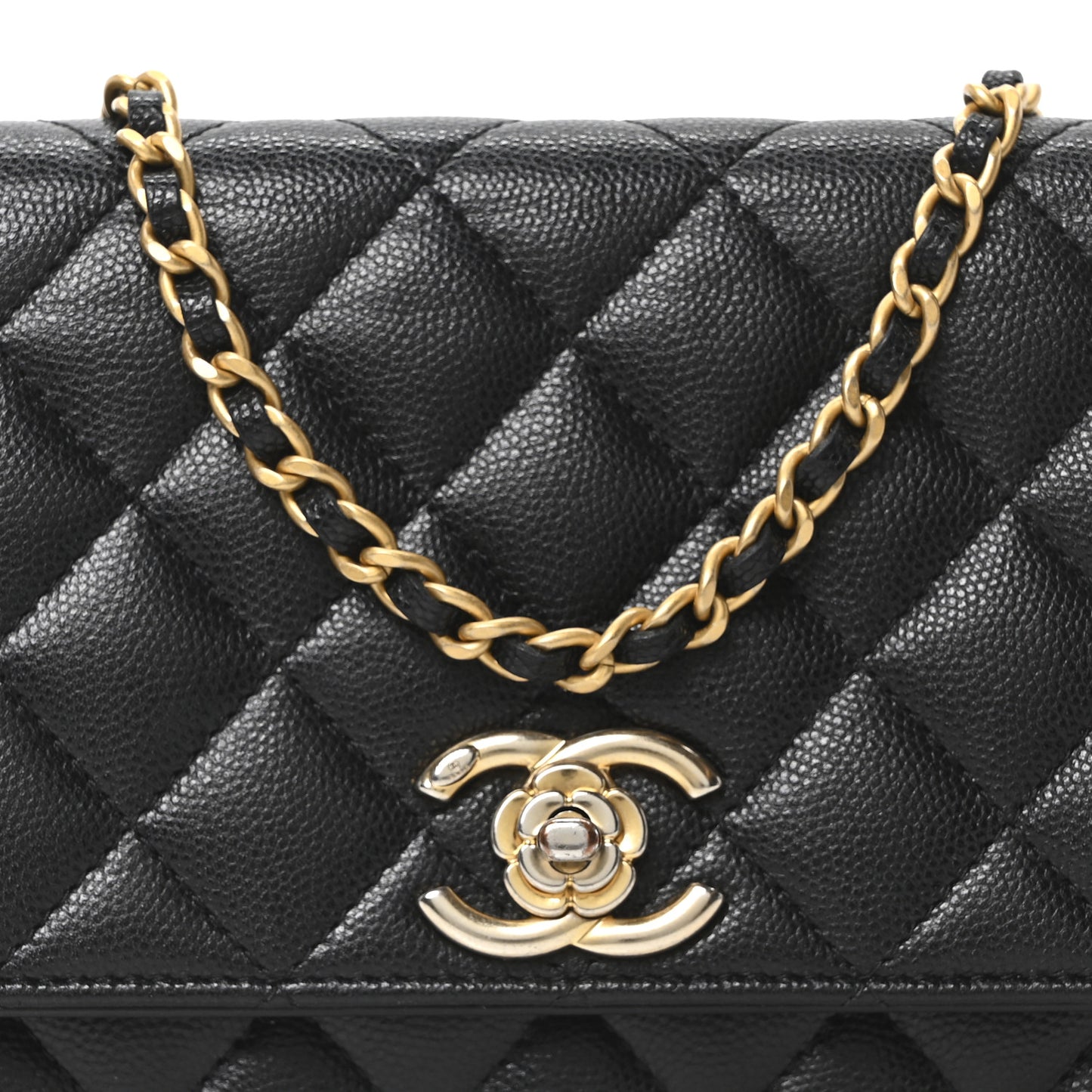 Caviar Quilted Camellia Wallet On Chain WOC Black