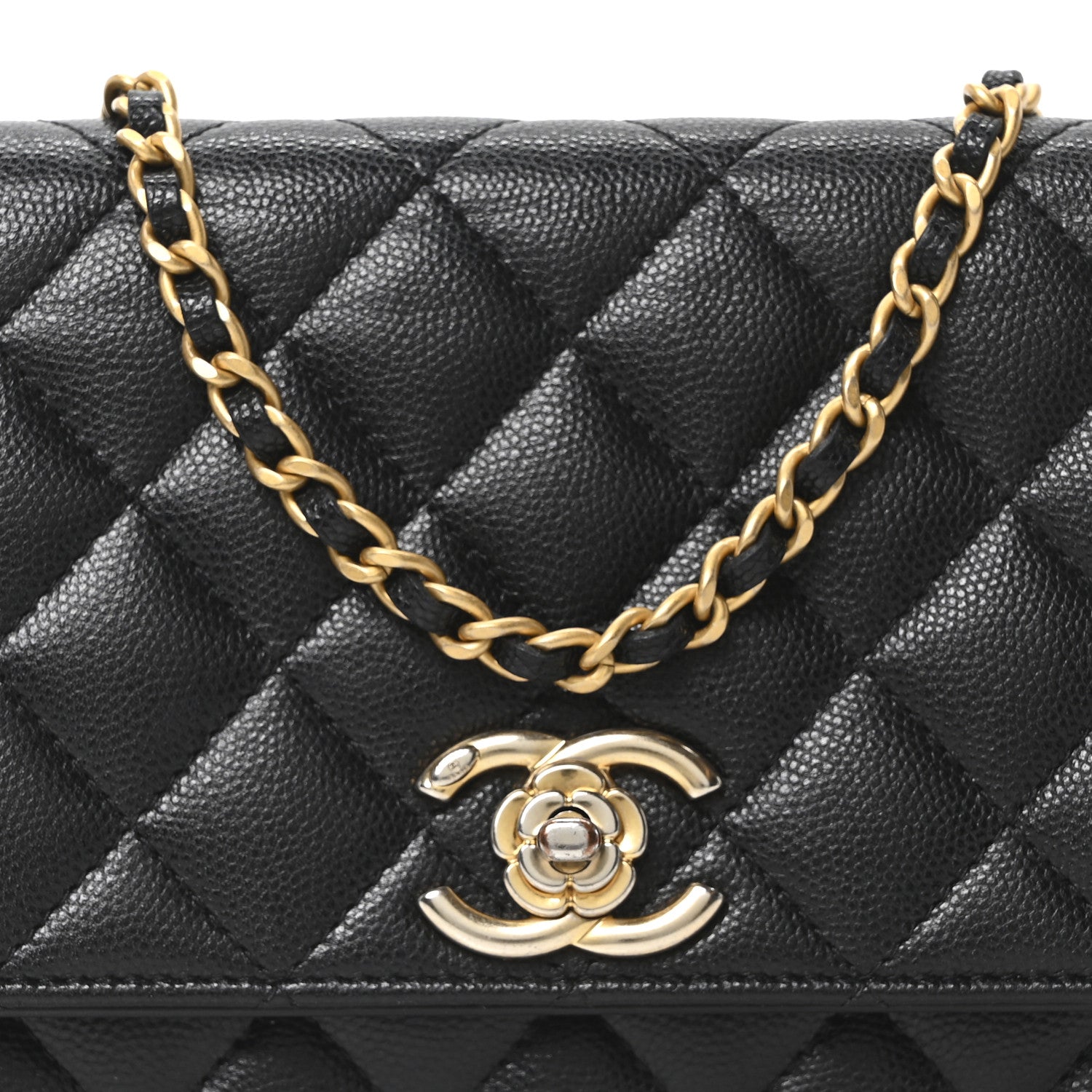 Chanel Caviar Quilted Camellia Wallet On Chain WOC Black 9 of 12