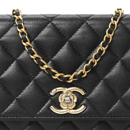Chanel Caviar Quilted Camellia Wallet On Chain WOC Black 9 of 12