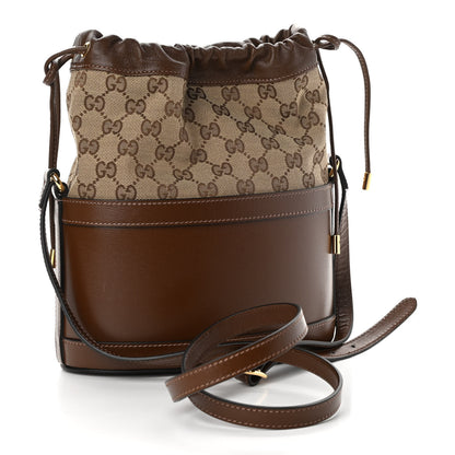 Gucci Monogram Textured Calfskin Horsebit 1955 Drawstring Bucket Bag Beige Brown Sugar 3 of 12