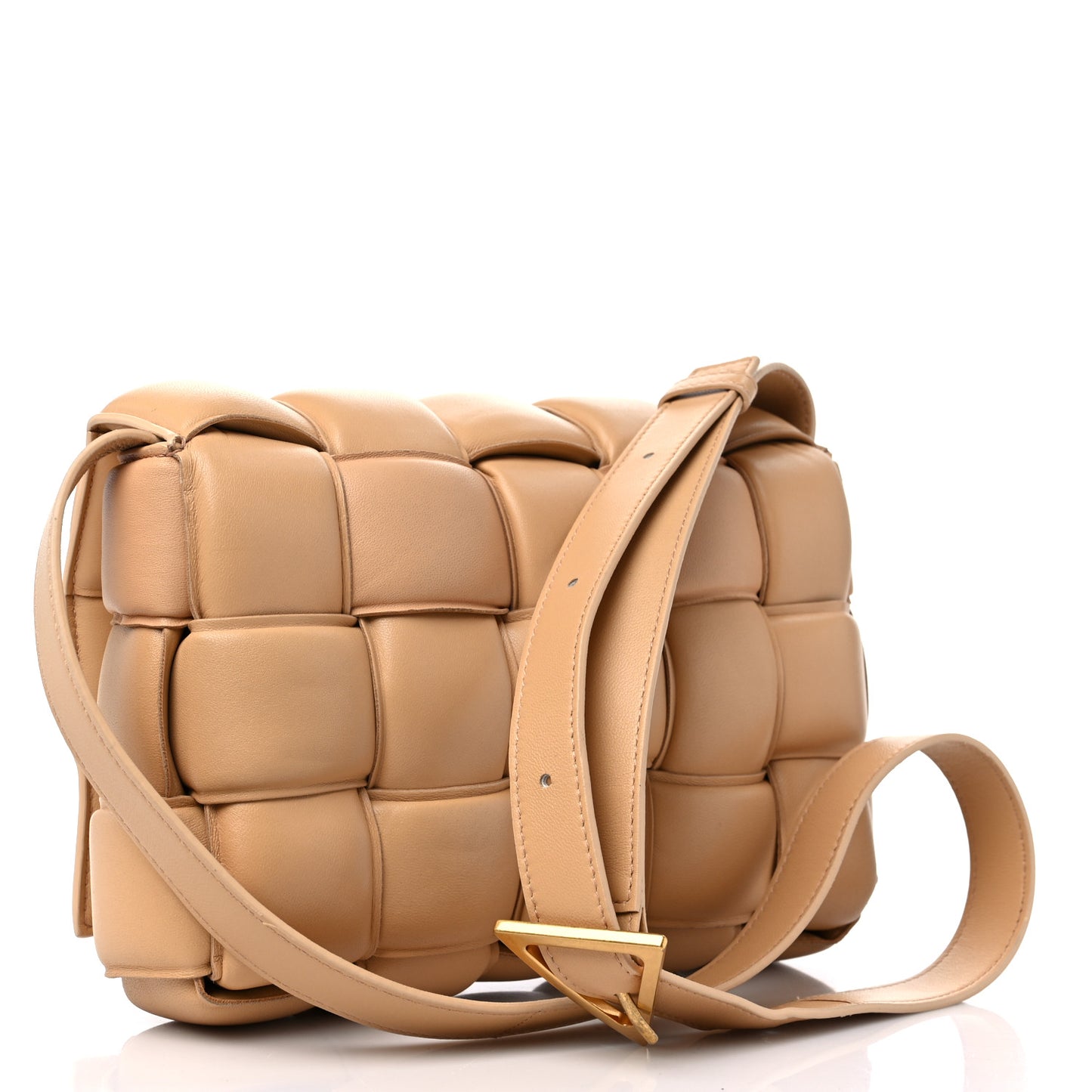 Nappa Maxi Intreccio Padded Cassette Crossbody Bag Almond
