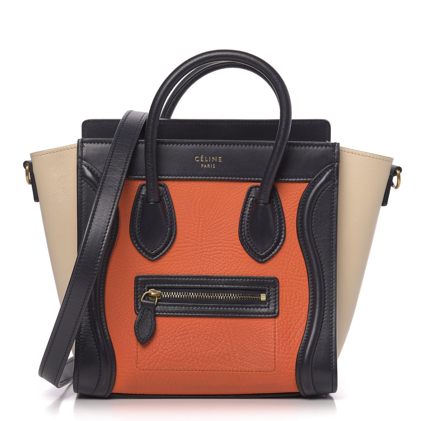 Elephant Calfskin Nano Tri-Color Luggage Bright Orange
