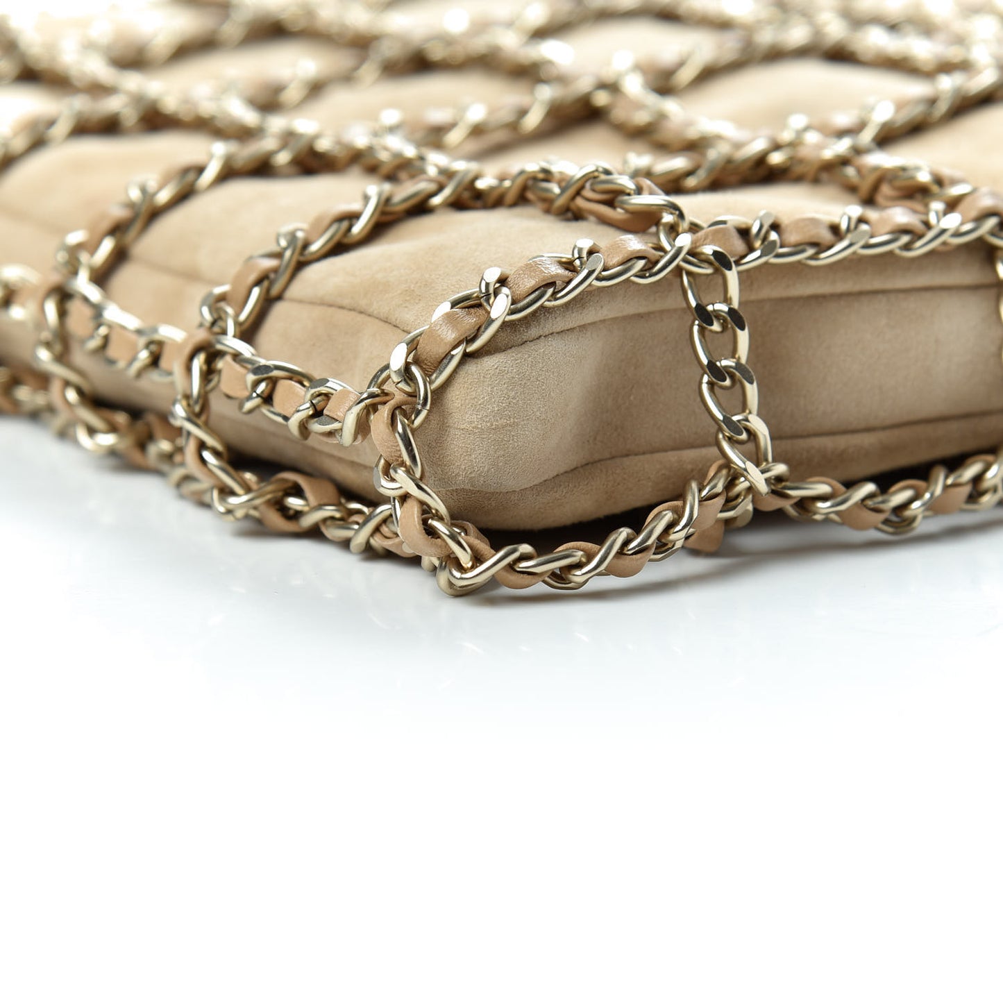 Suede Goatskin Large Shopping Chain Tote Beige