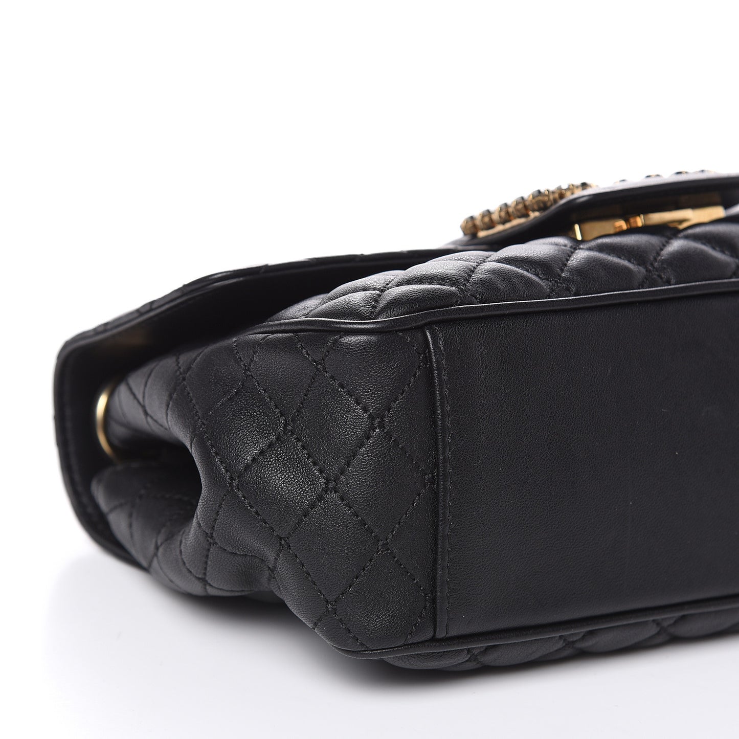 Lambskin Quilted Crystal Embellished Millennial Rectangular Shoulder Bag Black