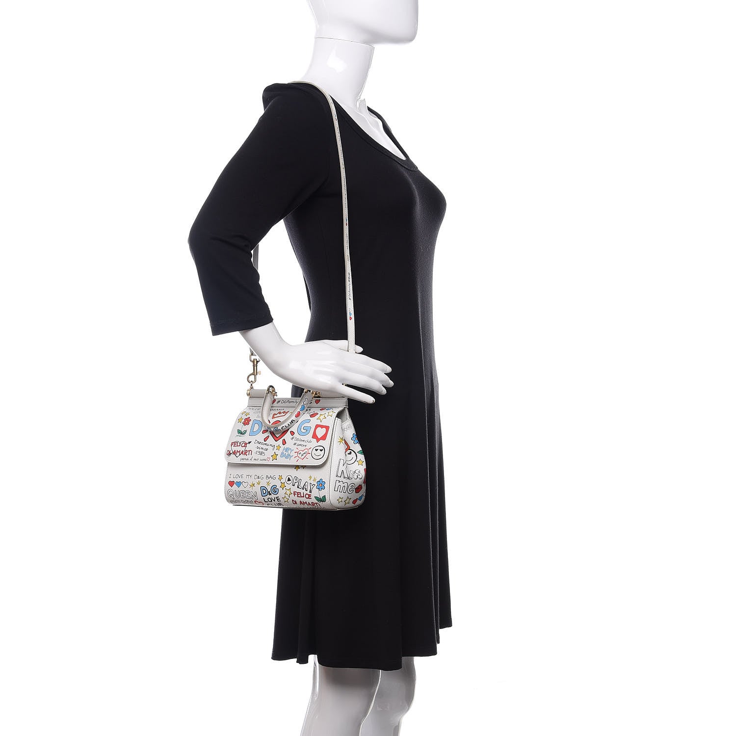 Dolce & Gabbana Dauphine Graffiti Printed Small Miss Sicily Satchel White 2 of 11