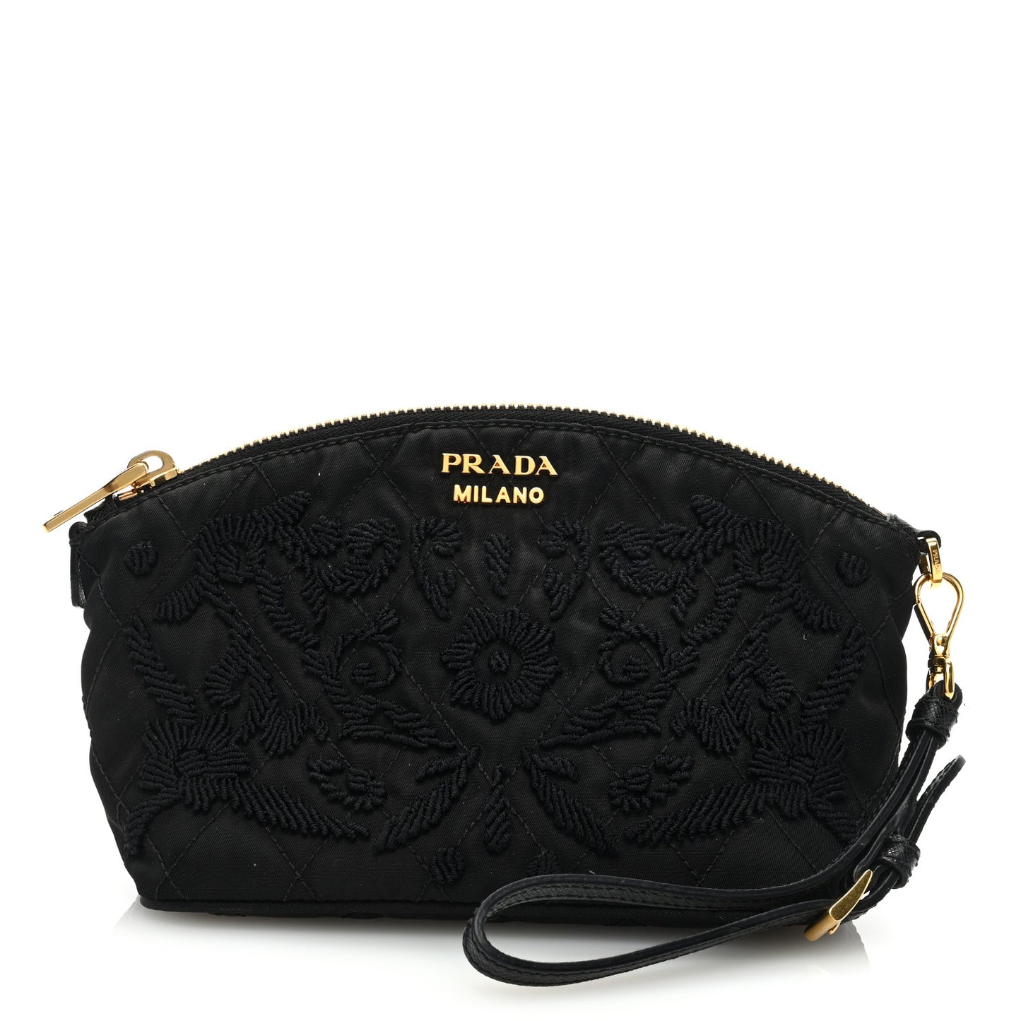 Tessuto Nylon Embroidered Wristlet Clutch Black