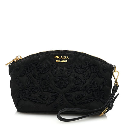 Prada Tessuto Nylon Embroidered Wristlet Clutch Black 1 of 6