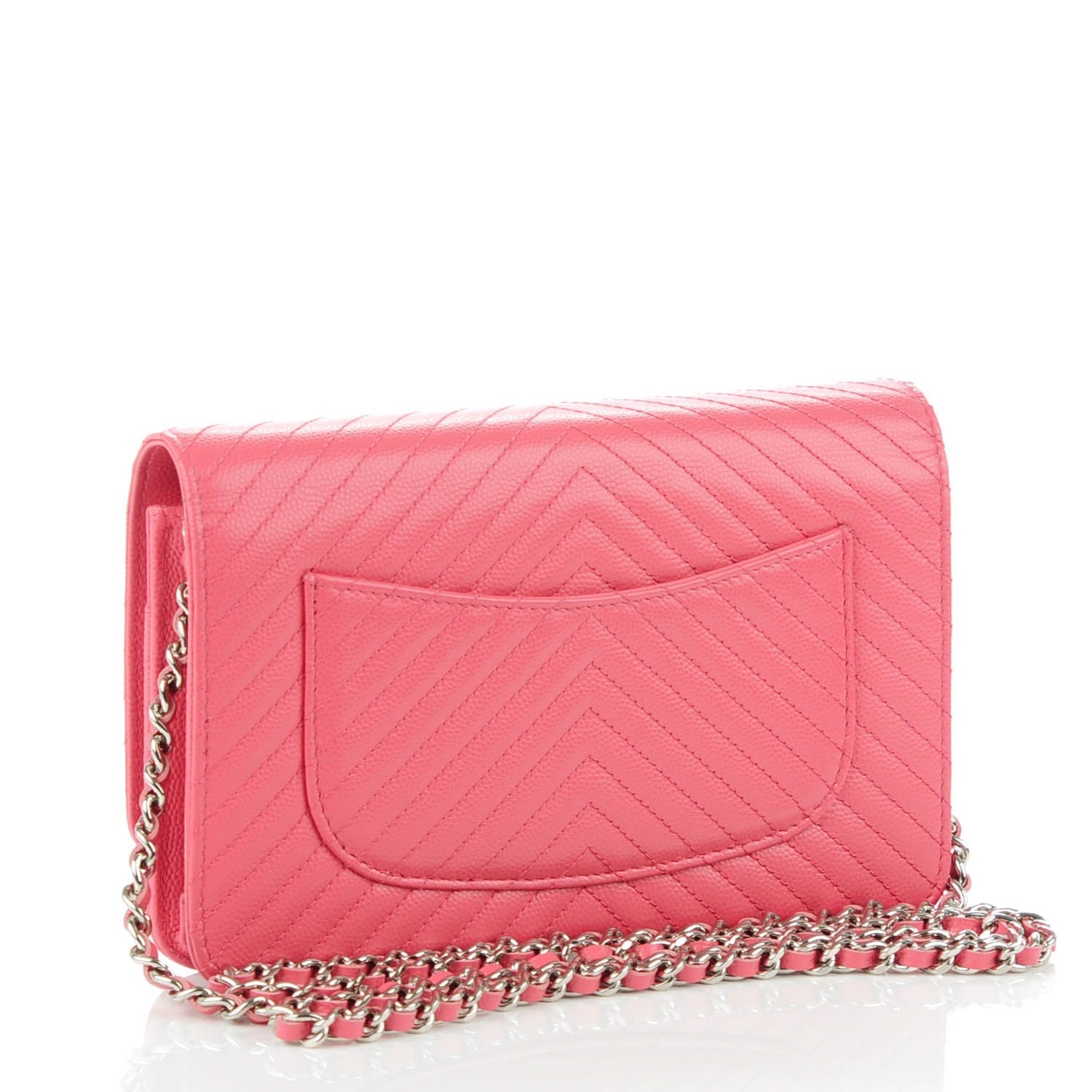 Chanel Caviar Chevron Wallet On Chain WOC Pink 3 of 8