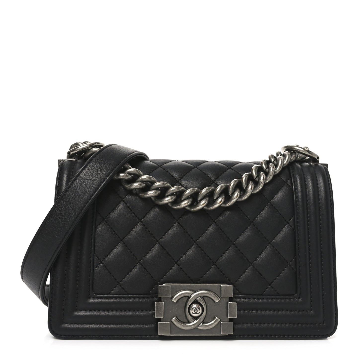 Lambskin Quilted Small Boy Flap Black