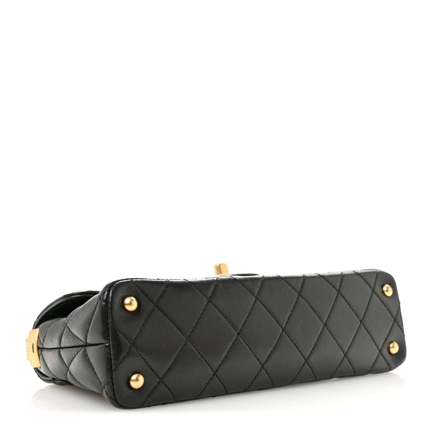 Lambskin Quilted Mini Flap Top Handle Bag Black