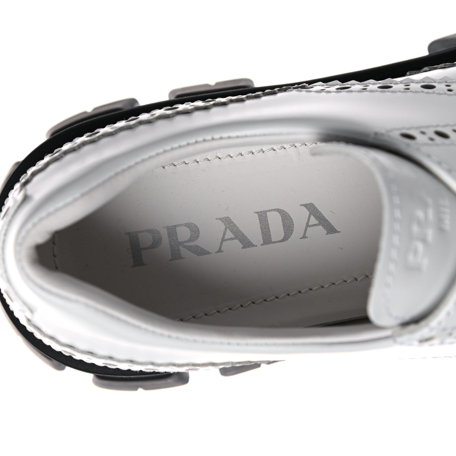 Prada Spazzolato Rois Brogue Monolith 55mm Derby Loafers 37.5 White 7 of 11