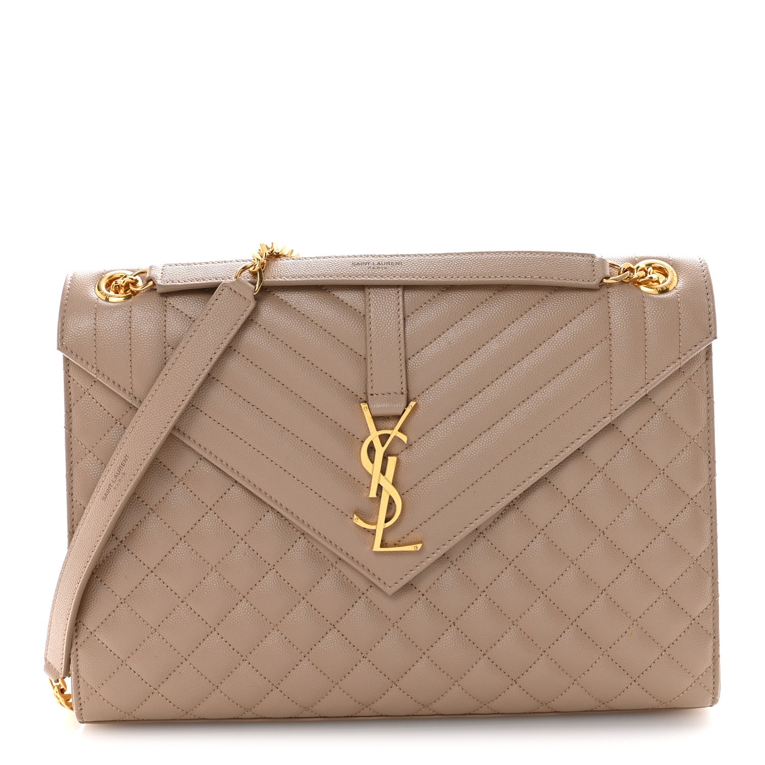 Saint Laurent Grain De Poudre Mixed Matelasse Large Triquilt Monogram Satchel Dark Beige 1 of 14