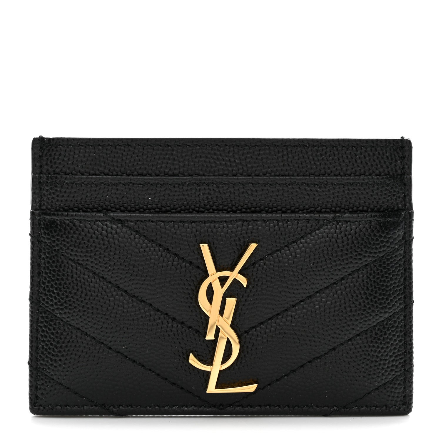 Saint Laurent Grain De Poudre Matelasse Chevron Monogram Credit Card Case Black 1 of 8
