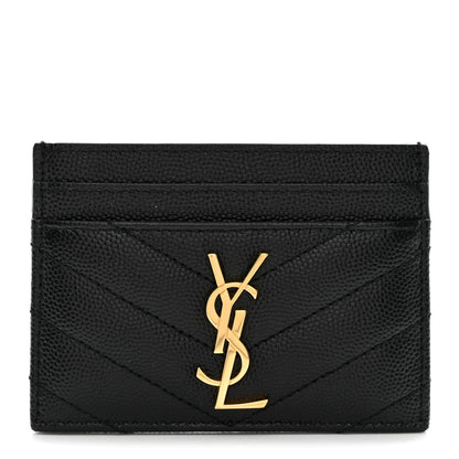 Saint Laurent Grain De Poudre Matelasse Chevron Monogram Credit Card Case Black 1 of 8